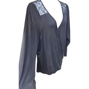 TORRID BLACK KNIT Rayon Spandex Surplice Lace Back Long sleeve Top 4X